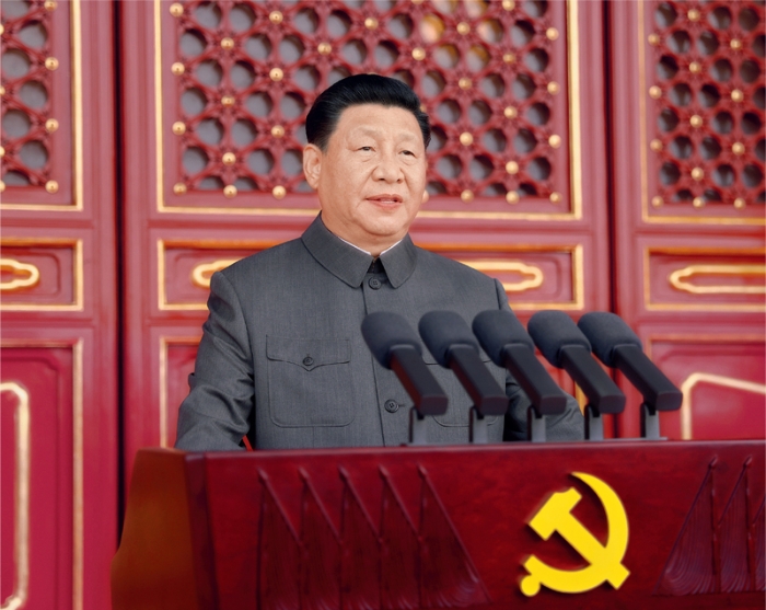 2021年7月1日，慶祝中國(guó)共產(chǎn)黨成立100周年大會(huì)在北京天安門廣場(chǎng)隆重舉行。中共中央總書記、國(guó)家主席、中央軍委主席習(xí)近平發(fā)表重要講話。 新華社記者 鞠鵬/攝